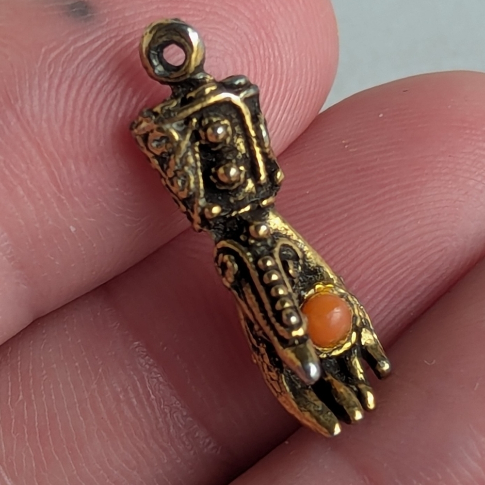 Antique gold glove charm, highly ornate, necklace or bracelet charm, baroque?